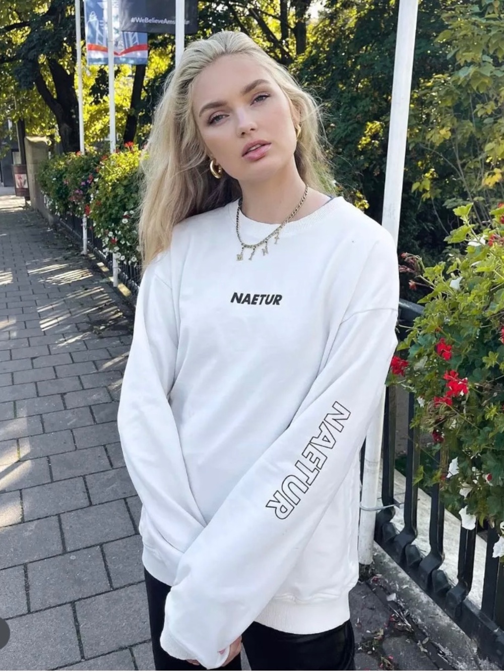 Naetur Crewneck Sweater 100% Cotton Romee Strijd Cream & Black Victoria's Secret